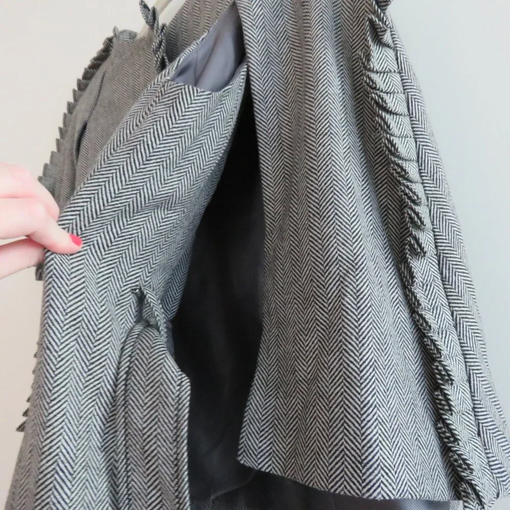 BANANA REPUBLIC X OLIVIA PALERMO Herringbone Ruffle Cape Academia Wool Blend XS - Picture 9 of 16